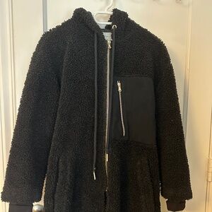 Varley- teddy bear black mid thigh coat